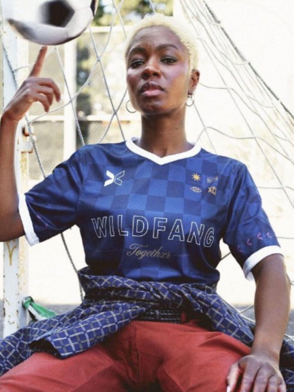 TOGETHXR x WILDFANG Soccer Jersey Blue Checkerboard Small NWT